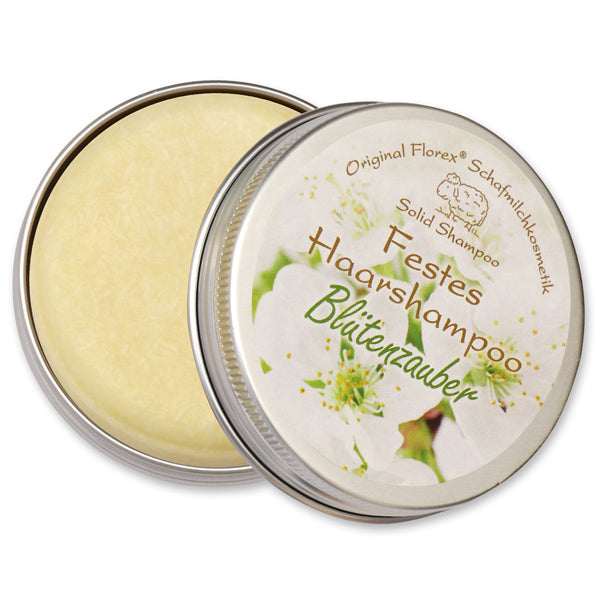 Festes Haarshampoo mit Schafmilch 58g in Dose, Blütenzauber 1 Körperpflege Badesalz bei Zeit für mich...