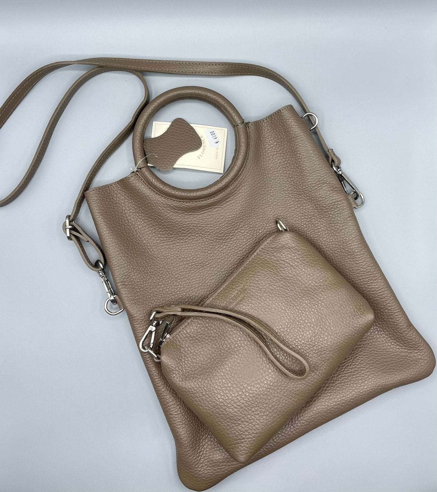 Handtasche "Florence" aus echtem Leder - Cappuccino Braun