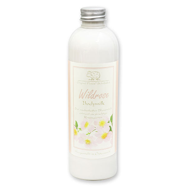 Florex Bodymilk mit biologischer Schafmilch 250ml in der Flasche, Wildrose