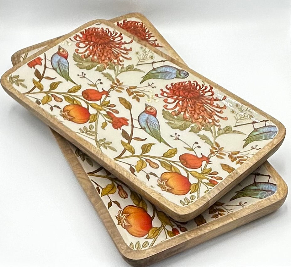 byRoom Mangoholz Tabletts Orange Vogel, 2er Set