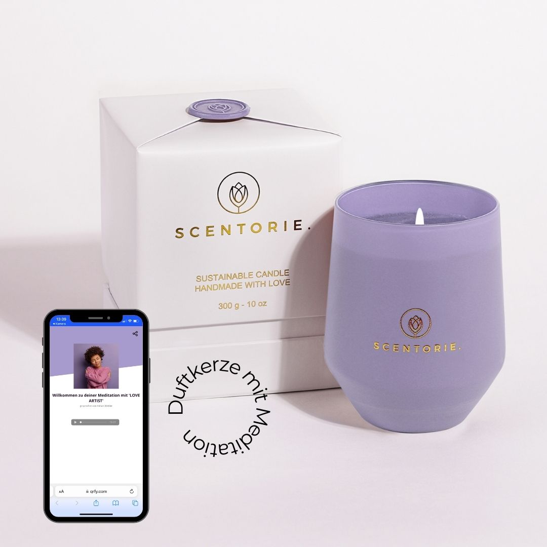 Scentorie Duftkerze LOVE ARTIST + Meditation "Selbstliebe & Achtsamkeit" 1 Vitalität Geschenkideen, Raumduft, Scentorie bei Zeit für mich...