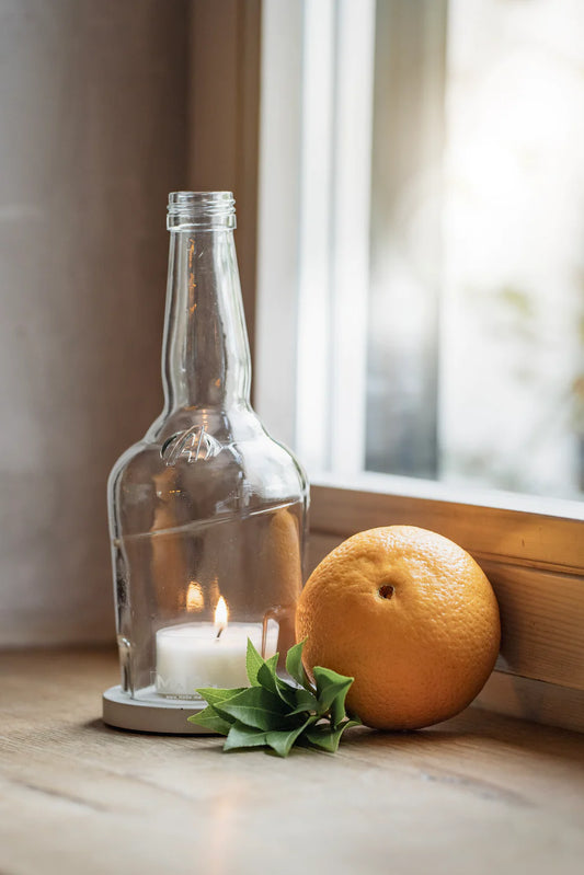 MaBe Windlicht "APEROL" mit grauem Untersetzer Beton