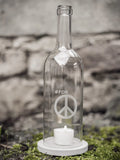 Windlicht "FOR PEACE" Gravur, Bordeaux Flasche, transparent 1 Lifestyle Dekoration, Geschenkideen, Lifestyle bei Zeit für mich...