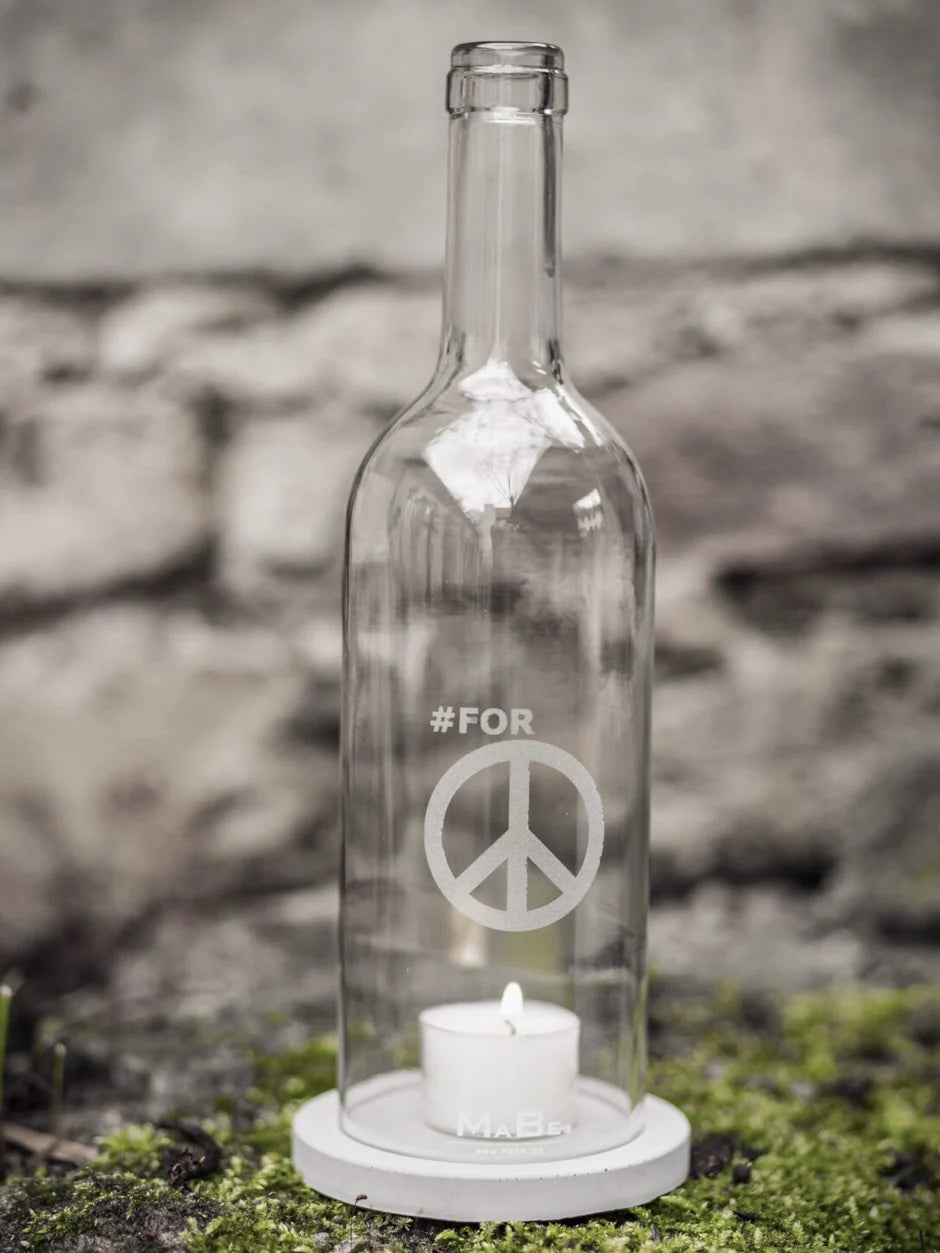 Windlicht "FOR PEACE" Gravur, Bordeaux Flasche, transparent 1 Lifestyle Dekoration, Geschenkideen, Lifestyle bei Zeit für mich...