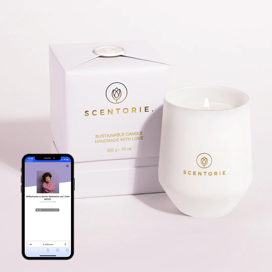 Scentorie Duftkerze LOVE ARTIST + Meditation "Selbstliebe & Achtsamkeit" 7 Vitalität Geschenkideen, Raumduft, Scentorie bei Zeit für mich...