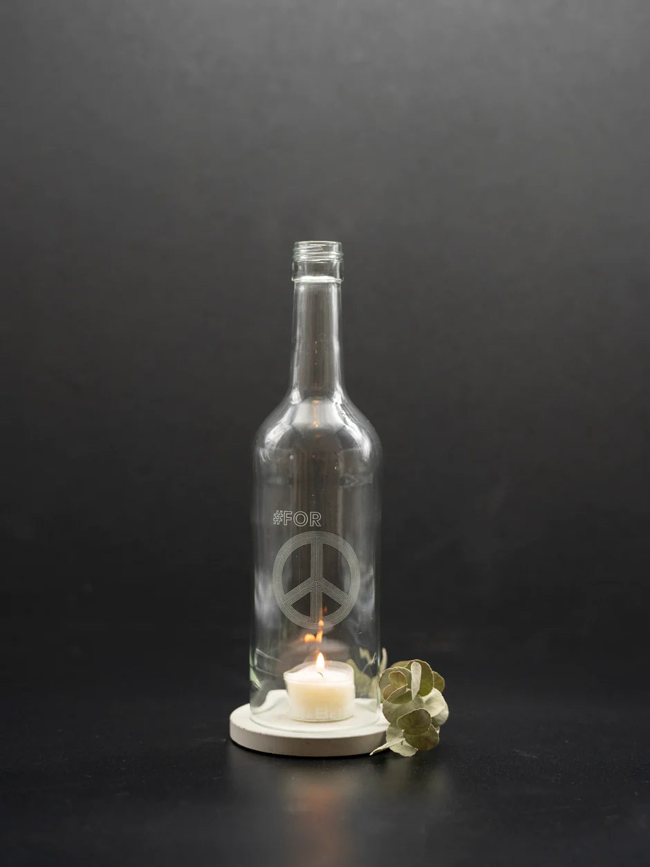 Windlicht "FOR PEACE" Gravur, Bordeaux Flasche, transparent 2 Lifestyle Dekoration, Geschenkideen, Lifestyle bei Zeit für mich...